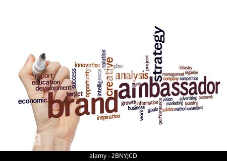 Concept de cloud de mot de l'ambassadeur de la marque sur fond blanc Banque D'Images