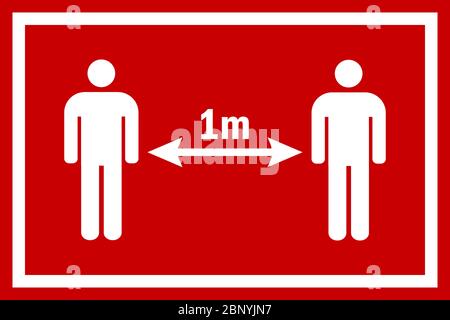 Mesure de sécurité. Panneau d'avertissement Corona. Maintenez une distance de 1 mètre entre les autres. Illustration de Vecteur