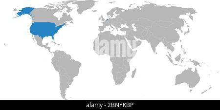 Pays-Bas, états-unis mis en évidence sur la carte du monde. Arrière-plans gris clair. Affaires, diplomatie, commerce, relations de transport. Illustration de Vecteur