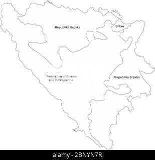 Bosnie-Herzégovine carte des provinces avec des étiquettes de nom. Fond blanc. Illustration de Vecteur