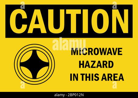 Panneau d'avertissement danger lié au micro-ondes dans cette zone. Idéal pour les arrière-plans, le fond d'écran, l'autocollant, l'étiquette, l'affiche, le symbole et le papier peint. Illustration de Vecteur