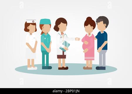 Gynécologue avec femme enceinte dessin à plat illustration vectorielle Illustration de Vecteur