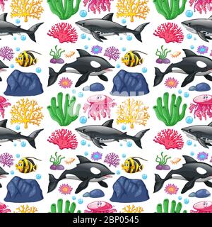 La conception d'arrière-plan transparent avec les créatures de la mer illustration Illustration de Vecteur