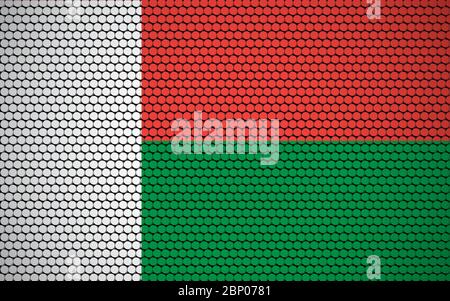 Drapeau abstrait de Madagascar fait de cercles. Drapeau malgache conçu avec des points de couleur lui donnant un look abstrait moderne et futuriste. Illustration de Vecteur