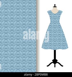 Pour femmes, habillez un motif en tissu sur un mannequin avec un motif bleu géométrique royal. Illustration vectorielle Illustration de Vecteur