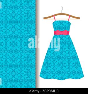 Pour femmes, habillez le motif en tissu sur un cintre avec un motif arabe traditionnel bleu. Illustration vectorielle Illustration de Vecteur