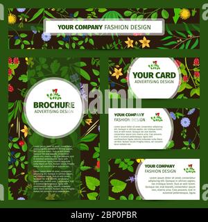 Conception d'identité d'entreprise avec fleurs sauvages et motif d'herbes, illustration vectorielle Illustration de Vecteur