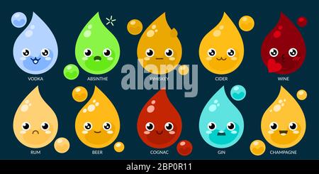 Boissons alcoolisées Drop Vector Flat dessin animé Illustration de Vecteur