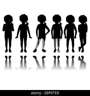 Silhouette de fille dans différentes poses avec réflexion. Illustration vectorielle Illustration de Vecteur