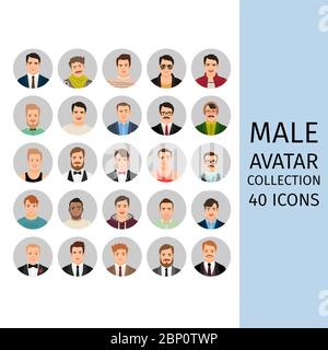 Ensemble d'icônes de la collection d'avatar masculin. Illustration vectorielle Illustration de Vecteur