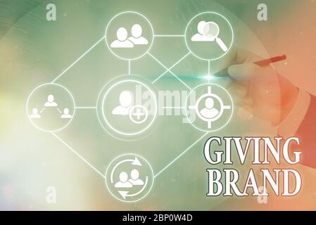 Affiche textuelle indiquant donner la marque. Texte de la photo d'entreprise processus consistant à donner un nom à des produits ou services d'entreprise Banque D'Images