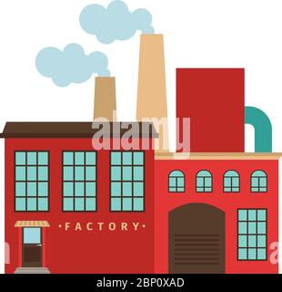 Icône rouge de bâtiment d'usine sur fond blanc. Illustration vectorielle Illustration de Vecteur