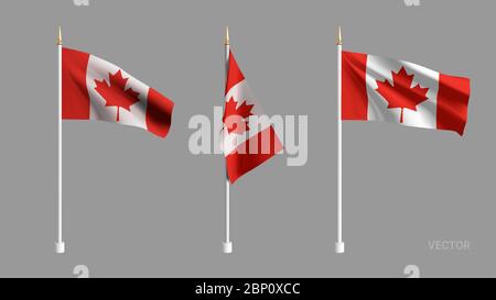 Définir le drapeau Vector Realistic Canada. Textile drapeau de tissage 3D. Modèle pour produits, publicités, bannières, dépliants, certificats et cartes postales Illustration de Vecteur