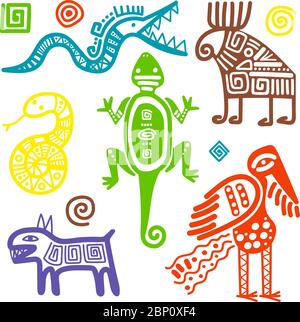 Vecteur culture africaine ou mexicaine signes tribaux primitifs isolés sur fond blanc. Symboles ethniques anciens Illustration de Vecteur