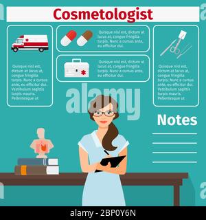 Icônes de cosmétologue et d'équipement médical avec éléments infographiques pour l'industrie médicale et pharmaceutique. Illustration vectorielle Illustration de Vecteur