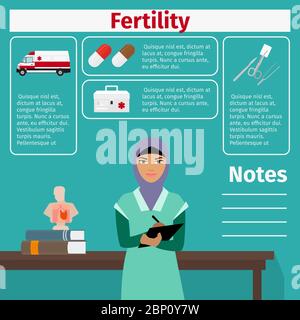 Icônes de médecins et d'équipements médicaux de fertilité avec éléments infographiques pour l'industrie médicale et pharmaceutique. Illustration vectorielle Illustration de Vecteur