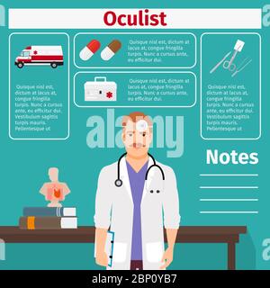 Icônes d'oculiste et d'équipement médical avec éléments infographiques pour l'industrie médicale et pharmaceutique. Illustration vectorielle Illustration de Vecteur