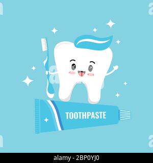 Une jolie brosse à dents blanche qui tient sur le dentifrice. Illustration de Vecteur
