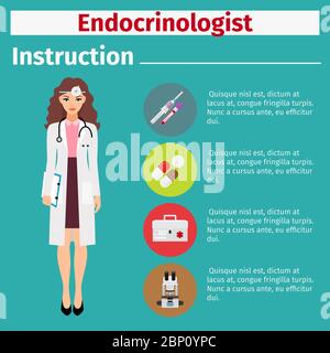 Manuels d'instructions pour l'équipement médical avec icônes pour endocrinologue. Illustration vectorielle Illustration de Vecteur