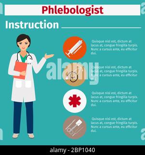 Manuels d'instructions pour l'équipement médical avec icônes pour phlébologue. Illustration vectorielle Illustration de Vecteur