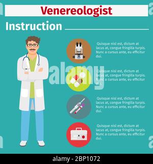 Manuels d'instructions pour l'équipement médical avec icônes pour le vénéréologue. Illustration vectorielle Illustration de Vecteur