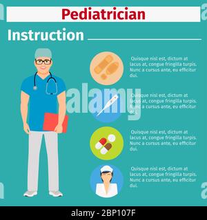 Manuels d'instructions pour l'équipement médical avec icônes pour pédiatre. Illustration vectorielle Illustration de Vecteur