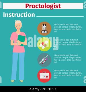 Manuels d'instructions pour l'équipement médical avec icônes pour le proctologue. Illustration vectorielle Illustration de Vecteur