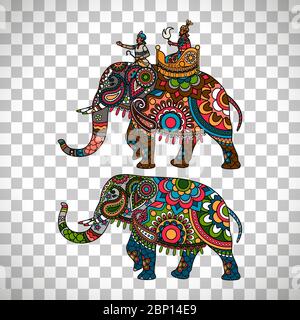 Éléphant indien coloré isolé sur fond transparent, illustration vectorielle Illustration de Vecteur