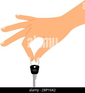 Clé à main isolée sur fond blanc. Illustration vectorielle de passage pour les ventes de voitures ou les concepts de vente de maisons Illustration de Vecteur