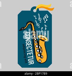 Balise musicale ou étiquette musicale ou bannière avec illustration vectorielle saxophone Illustration de Vecteur