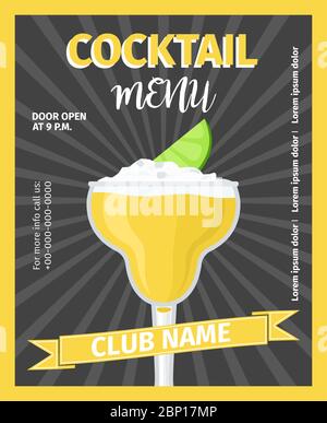 Menu cocktail, modèle poster vintage noir, illustration vectorielle Illustration de Vecteur