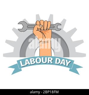 Affiche ou bannière Vector Happy Labor Day avec poing fermé Illustration de Vecteur