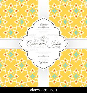 Modèle d'invitation avec motif jaune islamique, illustration vectorielle Illustration de Vecteur