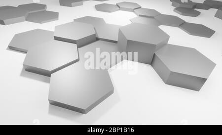 Arrière-plan abstrait, hexagons ou nid d'abeilles, rendu 3D, papier peint hexagonal, concept de connexion réseau, conception d'illustrations géométriques en 4K Banque D'Images