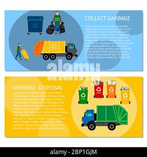 Ensemble de bannières horizontales avec concept de l'élimination des ordures, le tri des ordures Illustration de Vecteur