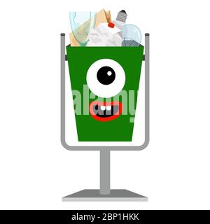 Poubelle visage monstre peut pour les enfants avec e-déchets, illustration vectorielle Illustration de Vecteur