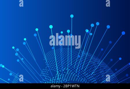 Ligne pointillée, terre numérique, technologie de réseau Internet fond Big Data Banque D'Images