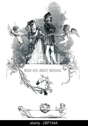 Beaucoup ADO à propos de rien frontispice de livre victorien pour la comédie de William Shakespeare, du livre illustré de 1849 Heroines de Shakespeare Banque D'Images