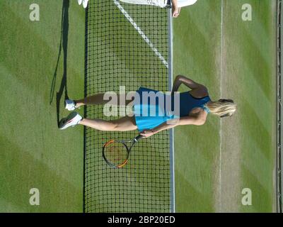 Elina Svitolina au net aginst Mihaela Buzarnescu dans les quarts de finale de la nature Valley Classic, Birmingham, Royaume-Uni le 22/06/2018 Banque D'Images