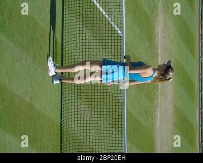 Elina Svitolina au net aginst Mihaela Buzarnescu dans les quarts de finale de la nature Valley Classic, Birmingham, Royaume-Uni le 22/06/2018 Banque D'Images