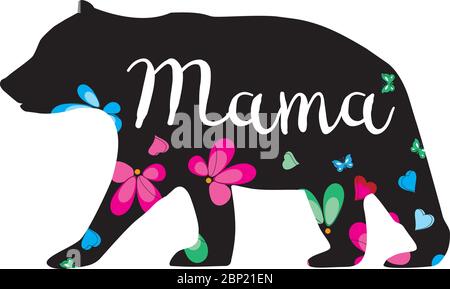 illustration vectorielle d'un ours mama. animal d'ours floral, nature, arrière-plan sauvage. Illustration de Vecteur