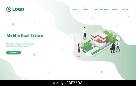 Les consommateurs potentiels recherchent la propriété sur Internet promu par le marketing moderne plat dessin animé style illustration vectorielle Banque D'Images