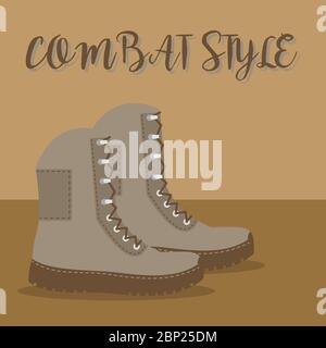 Une paire de bottes brunes avec inscription illustration vectorielle style combat Illustration de Vecteur