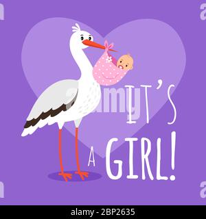 Porc avec bébé fille. Modèle de carte d'annonce de naissance avec orkport fille pour bébé carte de douche illustration vectorielle Illustration de Vecteur