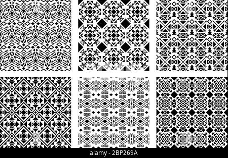 Jeu de motifs ethniques décoratifs noir et blanc, illustration vectorielle Illustration de Vecteur