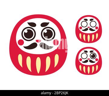 Poupée japonaise Daruma, ensemble de trois: Avec les deux yeux, un oeil et aveugle. Traditionnel Zen bouddhiste bonne chance cadeau de vacances. Illustration vectorielle simple. Illustration de Vecteur