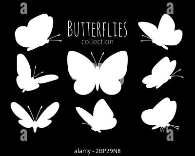 Silhouettes papillons vectorielles. Collection d'icônes papillons pour le motif du printemps Illustration de Vecteur