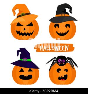 Personnage de dessin animé citrouilles d'halloween isolées sur fond blanc, illustration vectorielle Illustration de Vecteur