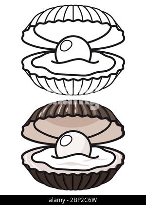 Dessin animé et contour de la mer coquillages avec perle. Shell pour enfants, coloriage d'entraînement, illustration vectorielle Illustration de Vecteur