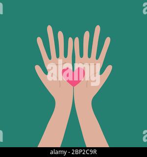 Cœur entre les mains, concept d'aide bénévole, fondation de charité. Appui, soin et amour. Illustration couleur Illustration de Vecteur